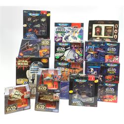 Star Wars - thirteen Galoob MicroMachines including Trilogy Gift Sets One & Two; C3PO/Cantina; Darth Vader/Bespin; R2-D2/Jabba's Palace; Ice Planet Hoth; The Death Star; Endor; Action Fleet Rebel Snowspeeder; Action Fleet Tie Fighter; Action Fleet Millenium Falcon; Flight Controller with Darth Vader's Tie Fighter and Flight Controller with Luke's X-Wing Starfighter; all boxed; together with Hasbro Episode 1 R2-D2 3-D Jig-saw puzzle, boxed in factory sealed transparent bag; and Hasbro Episode 1 Darth Maul Rubik's Cube puzzle, boxed (15)