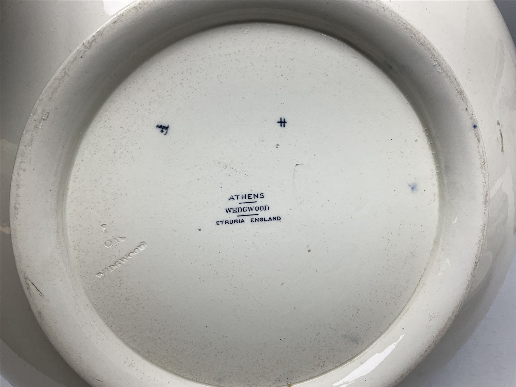 Early 20th century Wedgwood Etruria Athens pattern four piece blue and ...