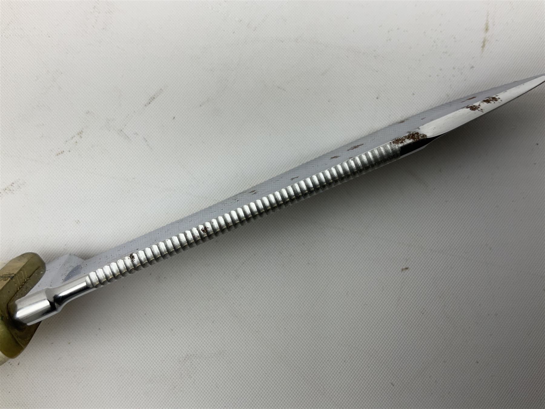 German Puma Hunter's-Pal knife, the 10cm steel blade marked model 6397, serial No.72573 to guard, fixed blade, antler scales; in original hard plastic case with paperwork and guarantee label; with brown leather sheath marked Puma L22.5cm overall