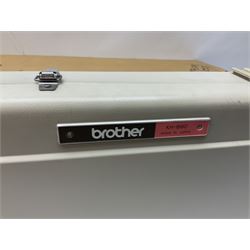  Brother cased knitting machine model KH-890 together with Brother Ribbing attachment model KH-850, knitting machine yarn cones in assorted colours, selection of knitting patterns etc