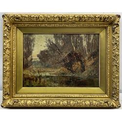 Lester Sutcliffe (British 1848-1933): Autumnal River scene, oil on canvas board signed 24cm x 34cm