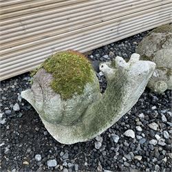 Two cast stone snail ornaments - THIS LOT IS TO BE COLLECTED BY APPOINTMENT FROM DUGGLEBY STORAGE, GREAT HILL, EASTFIELD, SCARBOROUGH, YO11 3TX