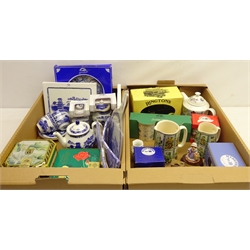  Collection of Ringtons ceramics including novelty teapots, teaware etc, tins, tea towel and other Ringtons, mostly with original packaging in two boxes  