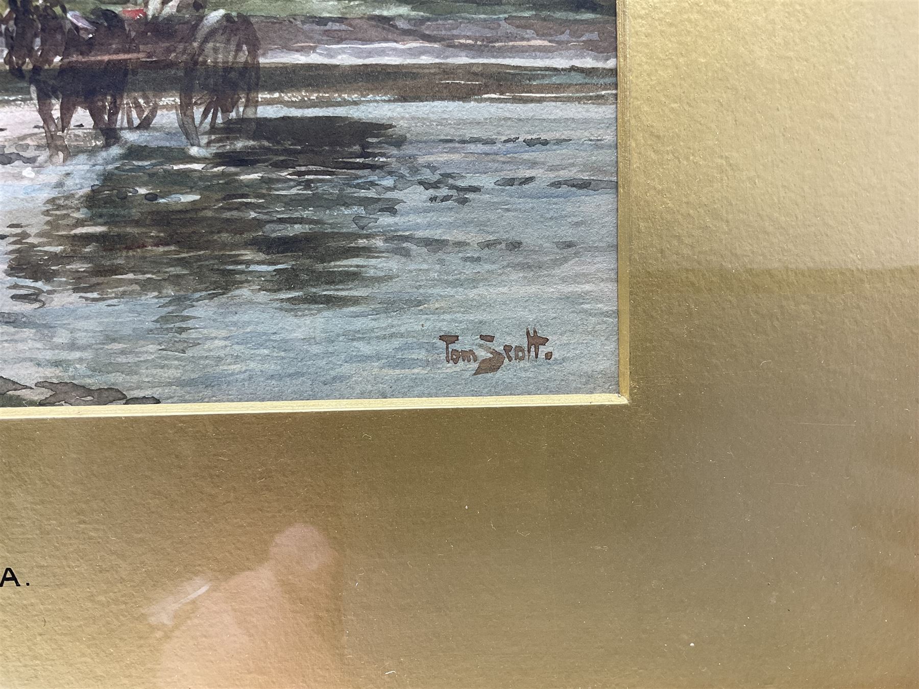 Tom Scott RSA RSW (Scottish 1854-1927): 'Sunset', watercolour signed, indistinctly titled and dated 1913 on original label verso 18cm x 26cm