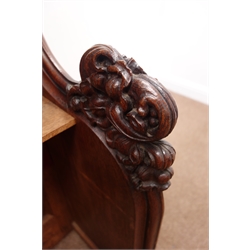  Edwardian oak lectern, front with carved tracery panels flanked with plain columns supporting sloping top concealing an open back with ornatley carved sides, central shelf, W54cm, H119cm, D59cm  