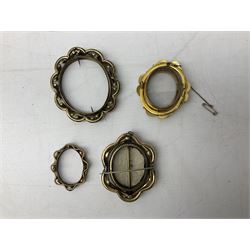 Group of early 20th century ornate gold plated (tested) and gilt brooch frames and panel fronts