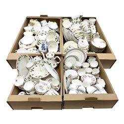 Large quantity of teawares to include Royal Doulton Etude pattern, Royal Stafford Fragrance, Royal Grafton Colclough ivy pattern etc in four boxes