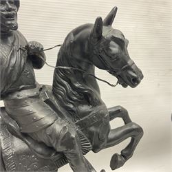 Pair of spelter warriors on horseback, H40cm