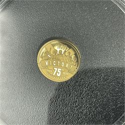 Eleven Queen Elizabeth II miniature gold coins, each being 0.5 grams of 24 carat gold, including Tristan da Cunha 2020 'Laurel', Solomon Islands 2020 '80th Anniversary of the Battle of Britain' etc, all with certificates