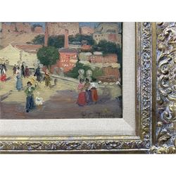 Elizabeth Campbell Fisher Clay (American/British 1871-1959): 'Old Bridge - Madrid', oil on panel signed, titled verso 11cm x 17cm 
Provenance: West Yorkshire dec'd estate; with Christie's London 21st July 1988 Lot 116 
Notes: signed 'EC Fisher', painted before her marriage to Howard Clay on 20th April 1909.