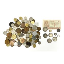 World coins including King George IIII 1823 farthing, King Edward VII 1902 silver threepence, French ten francs 1932, Irish 1928 florin, King George VI Australia 1944 threepence etc