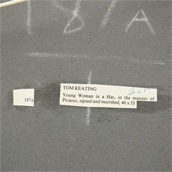 Tom Keating (British 1917-1984) after Pablo Picasso (Spanish 1881-1973): Lady in a Wide Brimmed Hat, watercolour and acrylic on board signed, 46cm x 33cm 