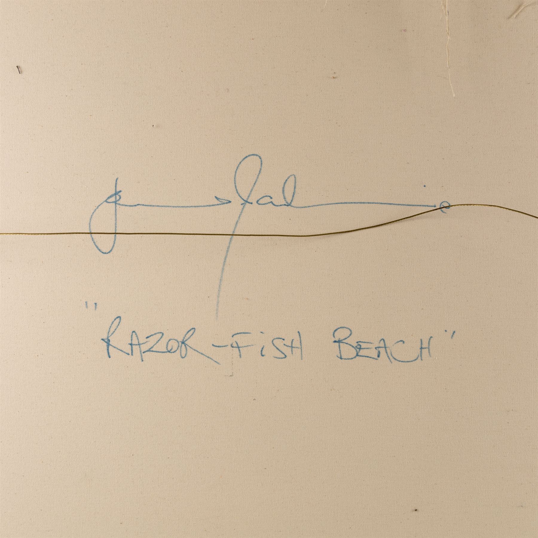 Abstract School (20th Century): 'Razor Fish Beach', oil on canvas, indistinctly signed and titled verso 102cm x 102cm (unframed)