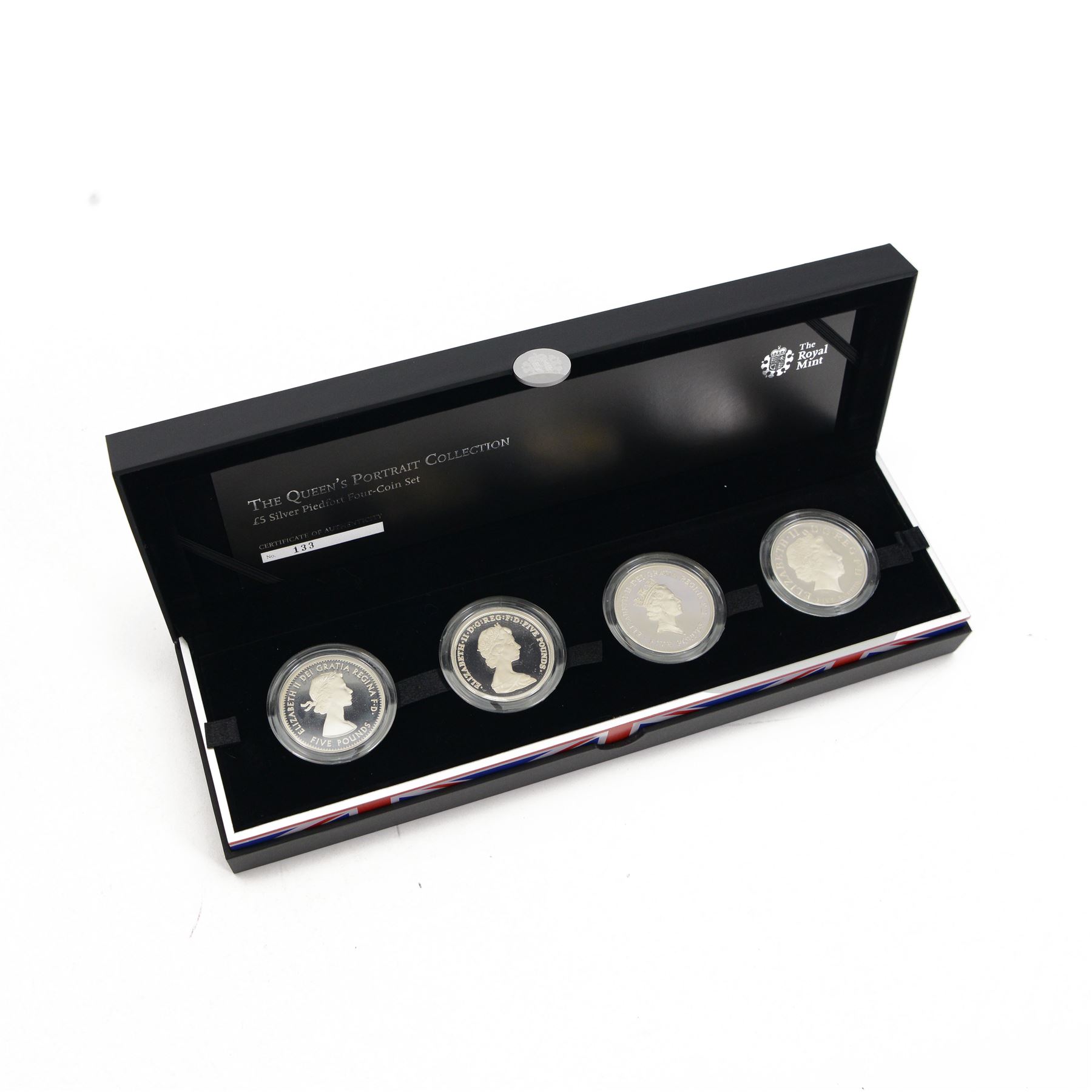 The Royal Mint United Kingdom 2013 'The Queen's Portrait Collection' four silver proof piedfort five pound coin set, cased with certificate