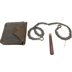 WWI folding trench saw in leather case, together with two pairs of military wire cutters