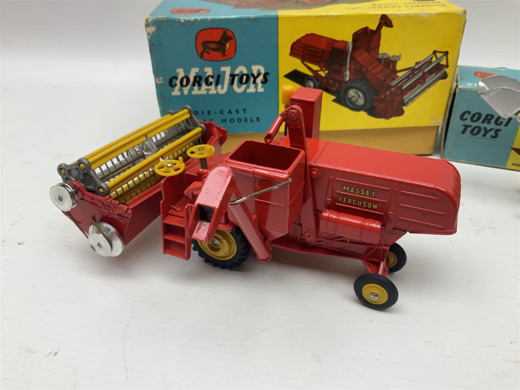 Corgi - Massey-Ferguson 780 Combine Harvester no.1111 and Corgi Massey-Ferguson 65 Tractor with Shovel no.53; both in original boxes 