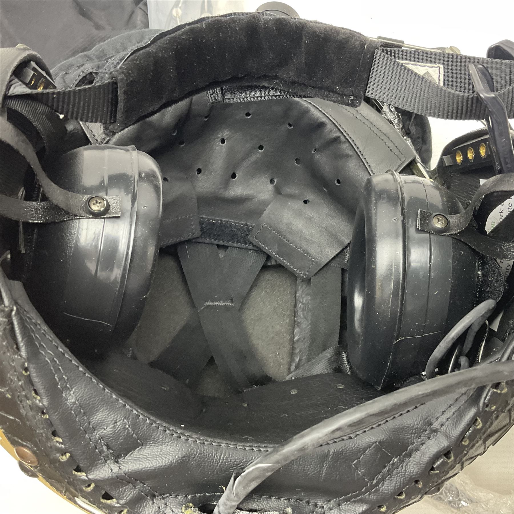 Mk.4 Flight Helmet, as used by RAF and Civilian helicopter pilots; in RAF sand colour (desert use),  fitted with cloth visor cover and working boom mike; has had a complete refit and is bench tested.