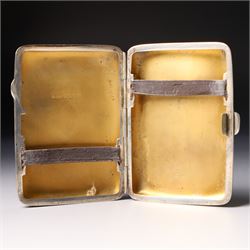 Engine turned silver cigarette case Birmingham 1935 10.5cm x 8cm and two smaller cigarette cases