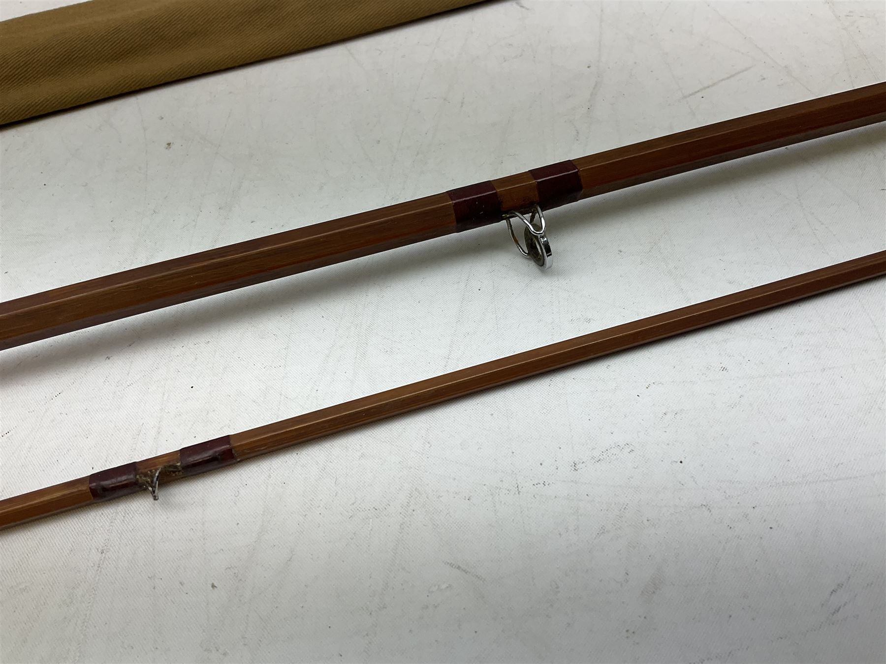 'The Scottie' 9ft 6inch split cane two piece fly fishing rod, housed in a Farlow's London rod bag