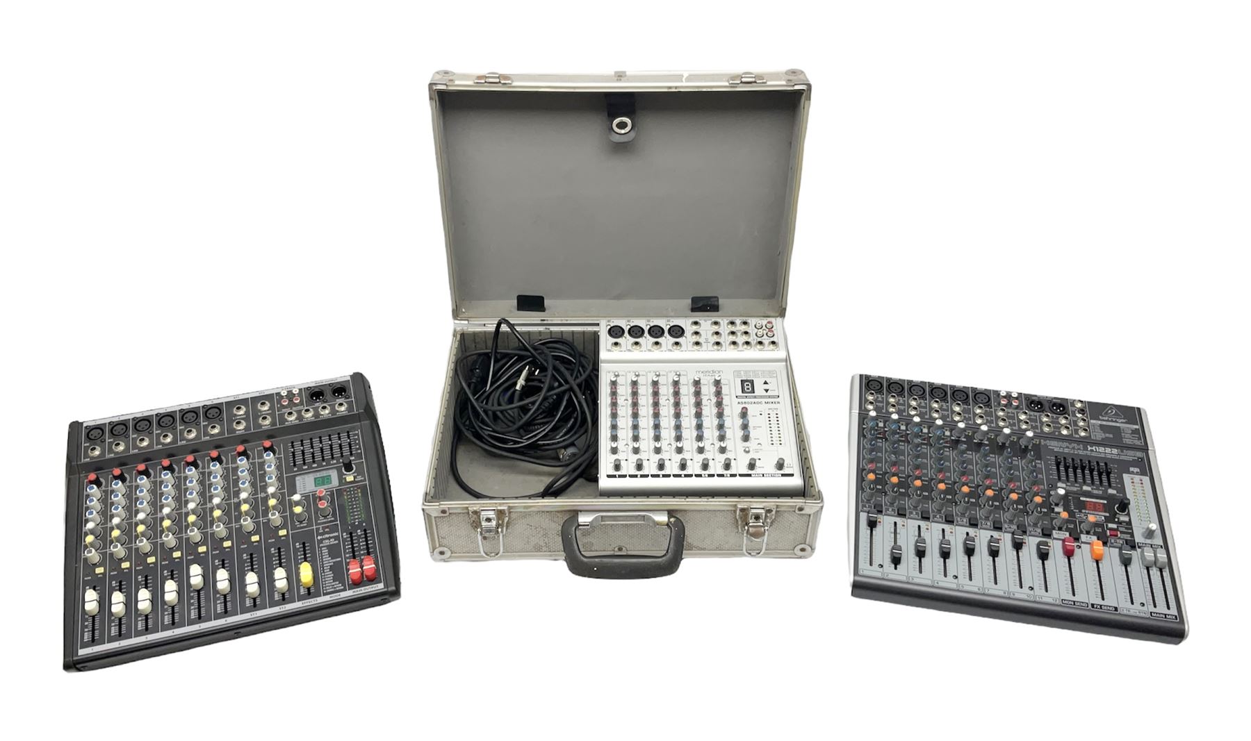 Meridian stage pro AS802ADC mixer, housed in a hard case, Xenyx X1222USB mixer and a Citronic CSL-10 mixing console, boxed (3)