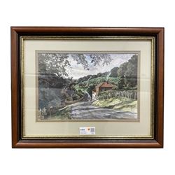 D Mark Thompson: Beck Hole near Whitby, watercolour over printed base 27cm x 40cm