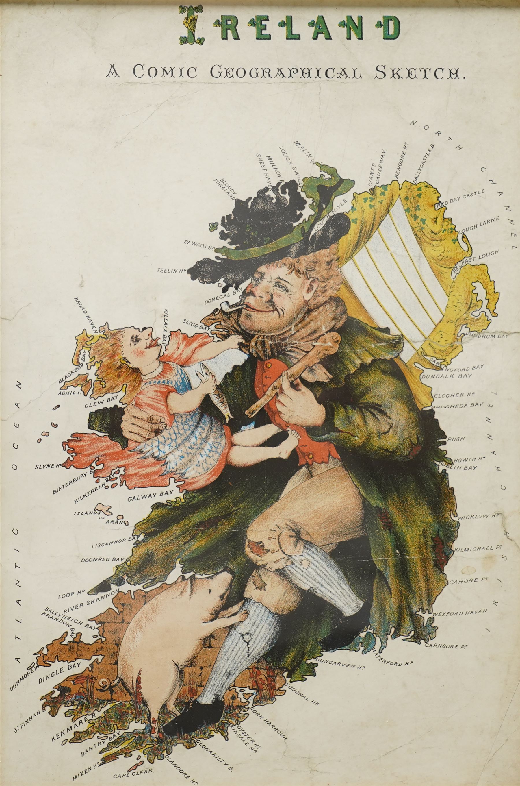 Lilian Lancaster (Tennant) (1852-1939): 'Ireland - A Comic Geographical Sketch', early 20th century lithographed caricature map of Ireland pub. Ormiston & Glass, Edinburgh 31cm x 21cm