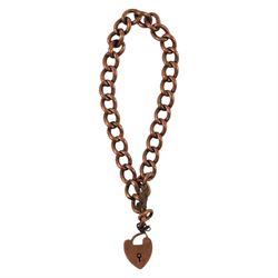 9ct rose gold curb link bracelet with heart padlock clasp, stamped 9ct