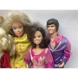 Pelham Puppet - Tyrolean Girl in yellow box; three 'A' Team action figures; clockwork plastic Mickey Mouse figure; and seven various fashion dolls (12)