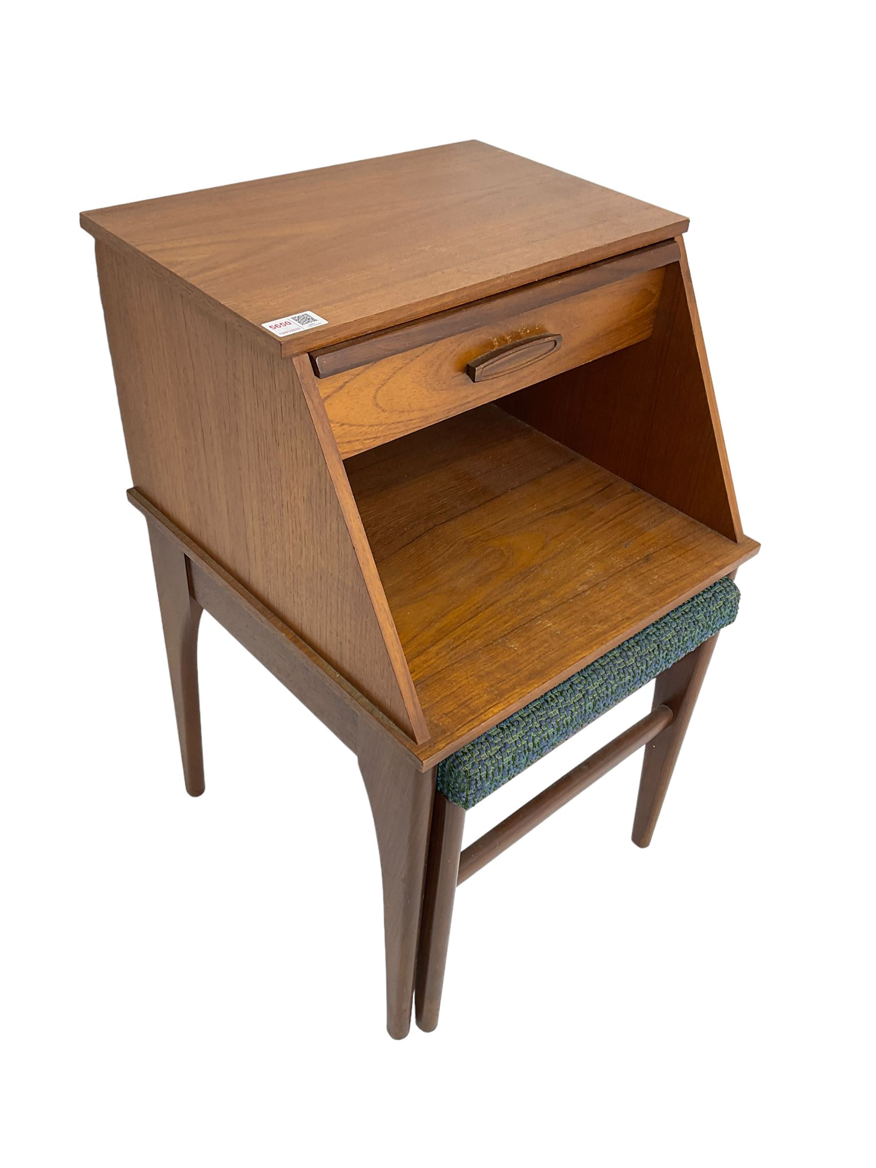  Chippy - mid-20th century teak telephone table with memory slide, one drawer and upholstered seat