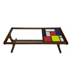 G-Plan - rectangular teak coffee table with Mondrian style inset and glass top