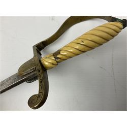 1900-1918 German Imperial NCO sabre with WW2 modifications of Wehrmacht insignia to the langet, 79cm slightly curving fullered blade and brass hilt, the knucklebow chased with oak leaves and acorns L90.5cm overall
This item has been registered for sale under Section 10 of the APHA Ivory Act 
