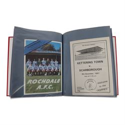 Comprehensive collection of approximately one-hundred and ninety Scarborough FC football programmes for the 1979/80, 1980/81 and 1981/82, 1982/83 seasons, all filed within eight dedicated Scarborough FC red Home and Away binders