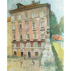 Trevor Hugh Stubley (British 1932-2010): Red Townhouse - Croatia, watercolour signed 68cm x 53cm