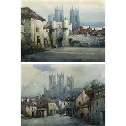 Noel Harry Leaver (British 1889-1951): York Minster from Bootham Bar and Lincoln Cathedral, pair watercolours signed 27cm x 37cm (2)
