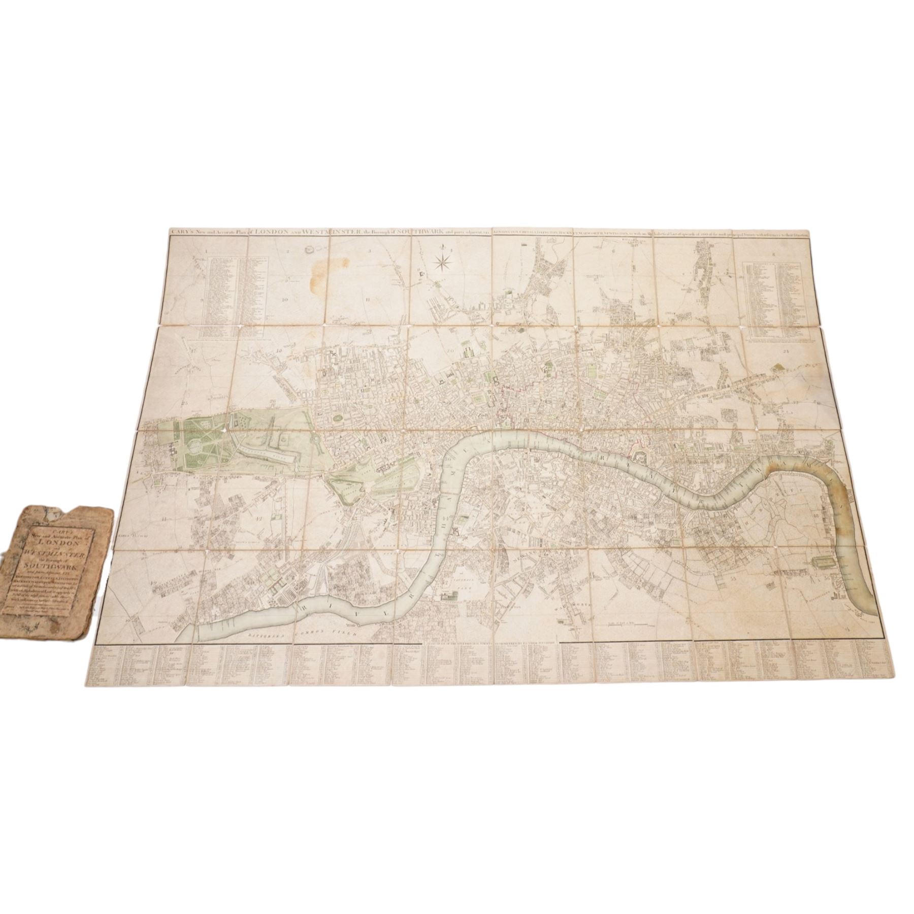 'Cary's New and Accurate Plan of London and Westminster, the Borough of Southwark and Parts Adjacent' thirty two panel folding map mounted on linen in slip case 81cm x 123cm 