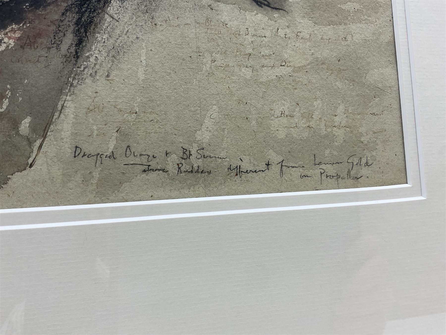 Allanson Hick (British 1898-1975): Ship in Dry Dock, watercolour, extensively inscribed and annotated in the artist's hand 30cm x 40cm