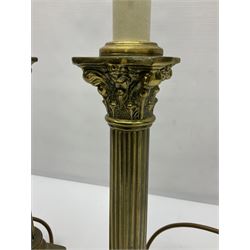 Pair of brass table lamps in the form of fluted Corinthian columns, H46cm