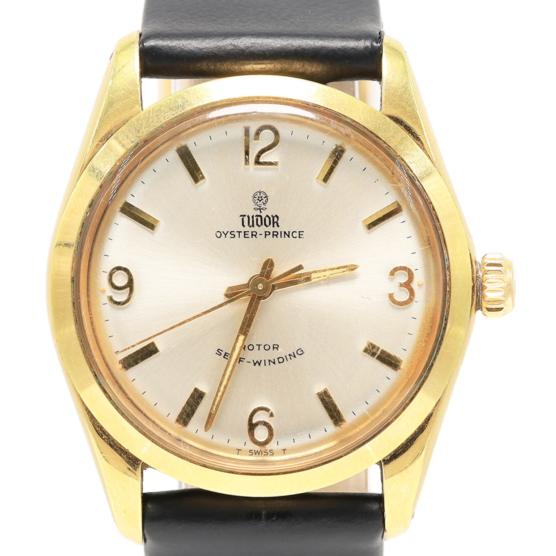 Tudor Oyster-Prince gentleman's stainless steel and gold-plated automatic presentation wristwatch, circa 1967, Ref. 7965, serial No, 592716, silvered dial with baton and Arabic hour markers, on black leather strap