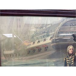 After Fred Roe, pair of colour prints of Lord Nelson, one titled 'Good-bye My lads', the other depicting Nelson walking through the streets of Portsmouth, 52 x 81cm, modern mahogany frames (2)