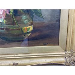 Catherine Martha Wood (British 1857-1939): Still Life of Roses, oil on board signed 17cm x 22cm