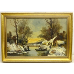 Frans Van Huffel (Dutch 19th/20th century): 'End of the Day', oil on canvas signed 37cm x 58cm