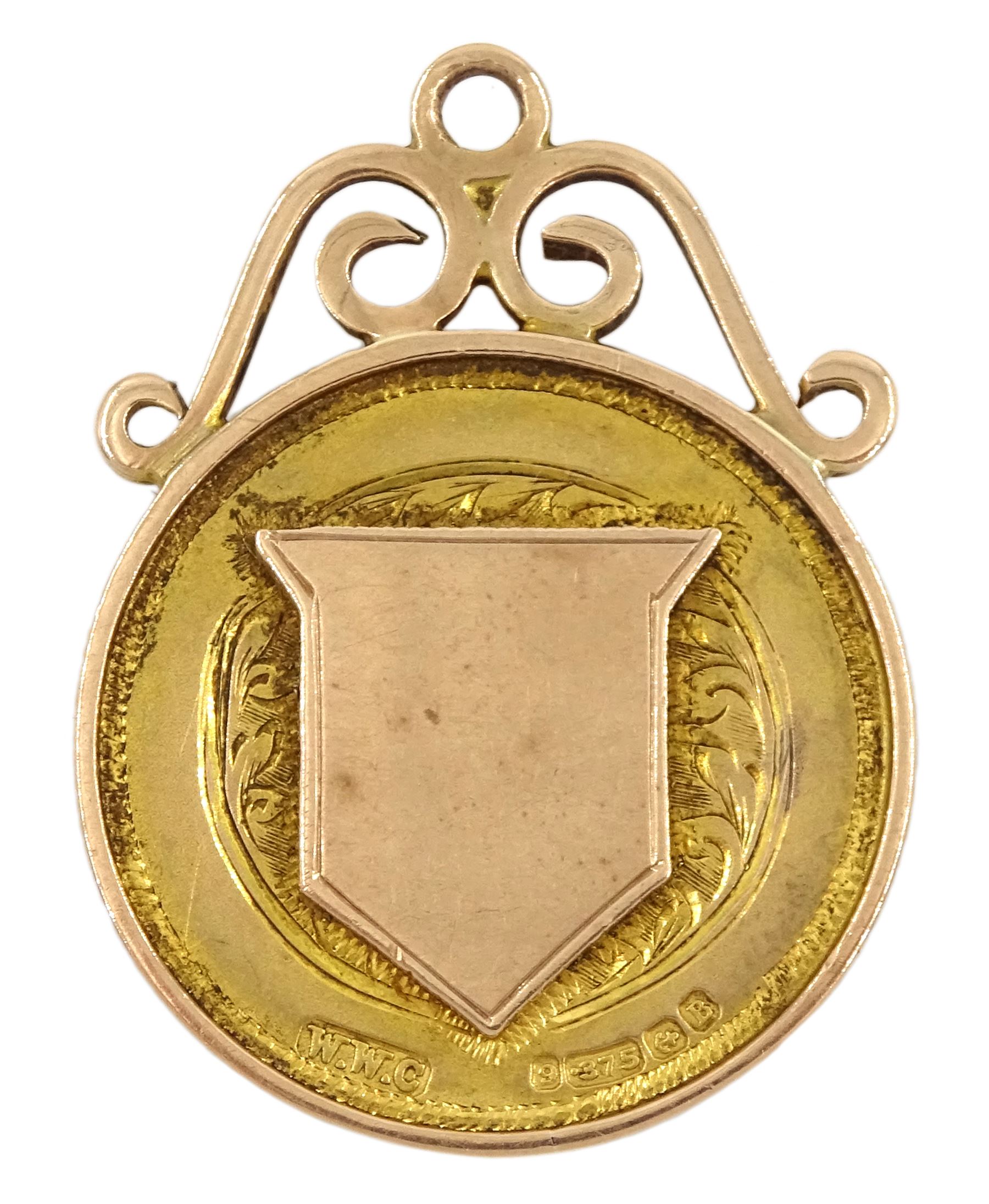 Early 20th century 9ct gold enamel bowling medallion, Birmingham 1926