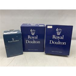 Large collection of Royal Doulton miniature character jugs, to include The Postman D6801, The London 'Bobby' D6762, Old Salt, D6554, Sir Henry Doulton D6703 etc  