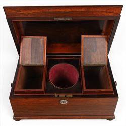 19th century tea caddy, of sarcophagus form, the lid opening to reveal fitted interior, together with red lacquered tea caddy, largest H22cm  