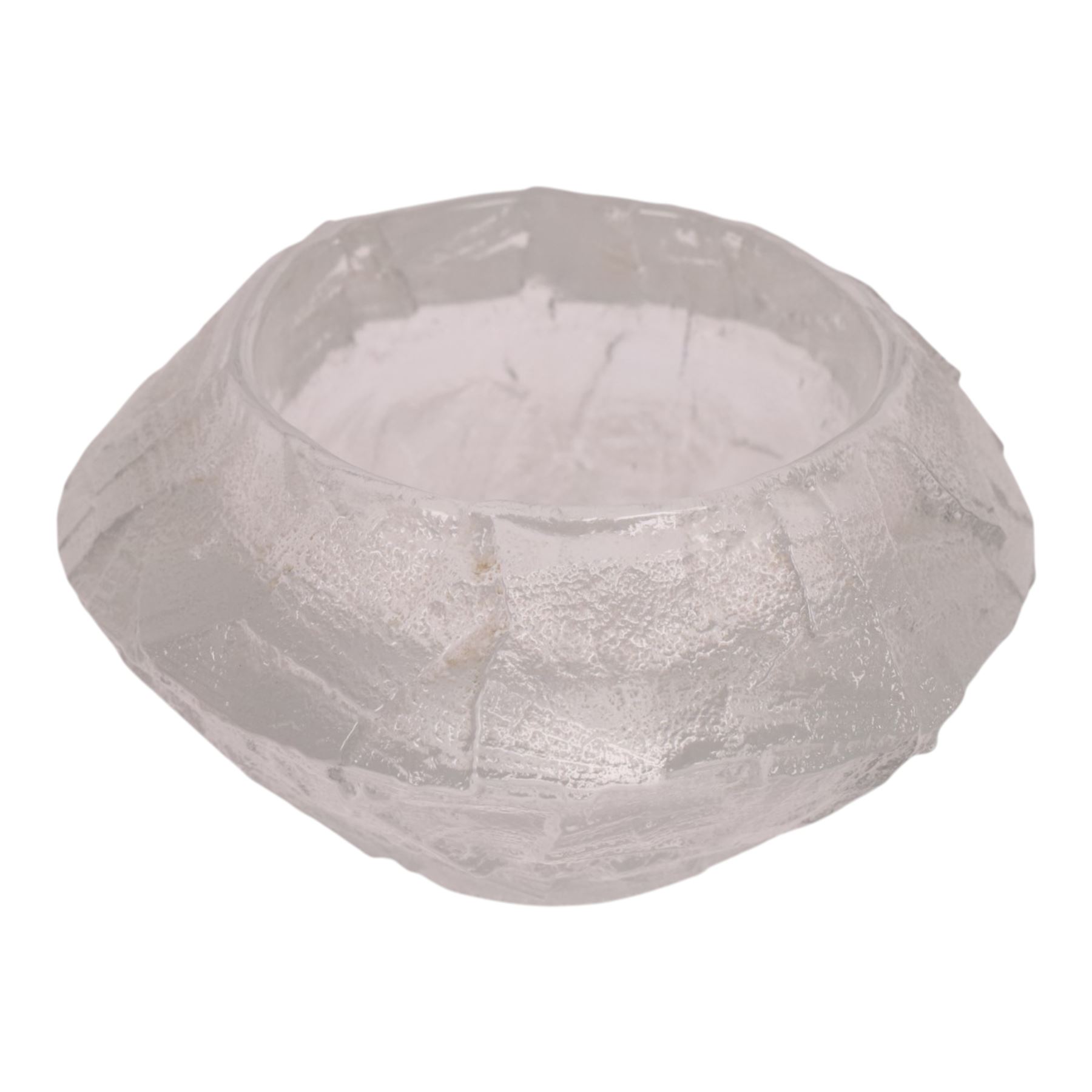 Glasbruk bowl by Gote Augustsen for Ruda, of textured dimond form, H12cm