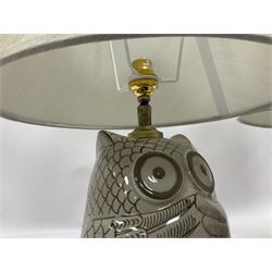 Pair of table lamps of in the form of owls, including shades H45cm