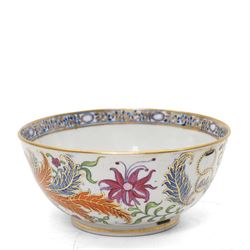 New Hall part tea and coffee service richly decorated  with a Tobacco Leaf design in pattern 274 comprising nine tea cups, eight coffee cans, ten saucers, tea pot and stand, sucrier and cover, slop bowl, milk jug and plate, circa 1800