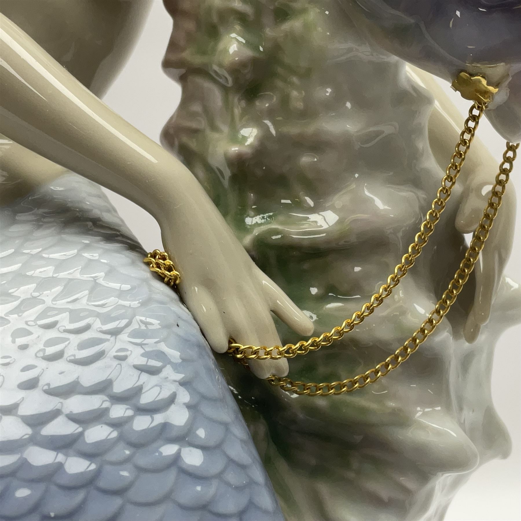 Lladro figure, Beneath the Waves, modelled as a mermaid and seahorse upon a wooden plinth, no 1822, limited edition 1389/2500, with certificate and original box, H32cm 