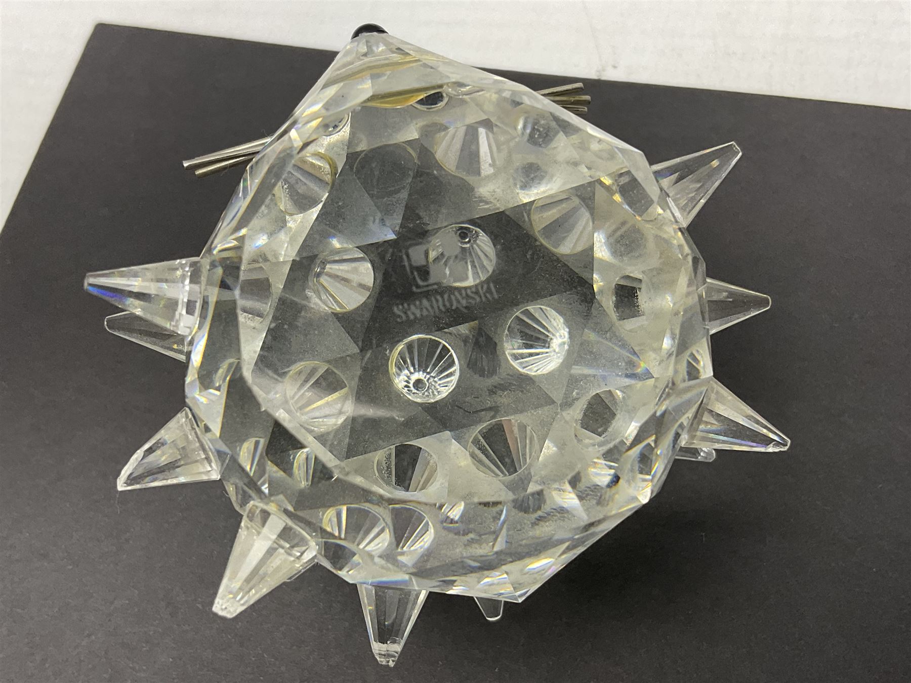 FM Ronneby Sweden large bear paperweight, together two glass penguins, one signed, small Hadeland bear and other glass animals. FM bear H9cm 