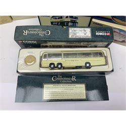 Corgi - twenty eight modern die-cast model coaches, buses and wagons to include Corgi Classics 35305, 96991, 97002, two 97108, 97208, 97267, 97335, 97871 and 98162; limited edition sets D949/26, 97107 and 97185; The Yorkshire Rider Series 91700, 91853, 91858 and 91862; all but one in original boxes or perspex display cases, most with certificates (27)
